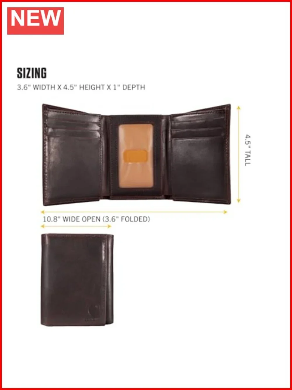 Men's Tri-Fold Leather Wallet with RFID Blocking, 6 Card Slots